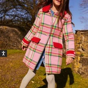 EUC- Mini boden kids girls Colourful Wool Coat Pink Blanket Check Coat jacket
